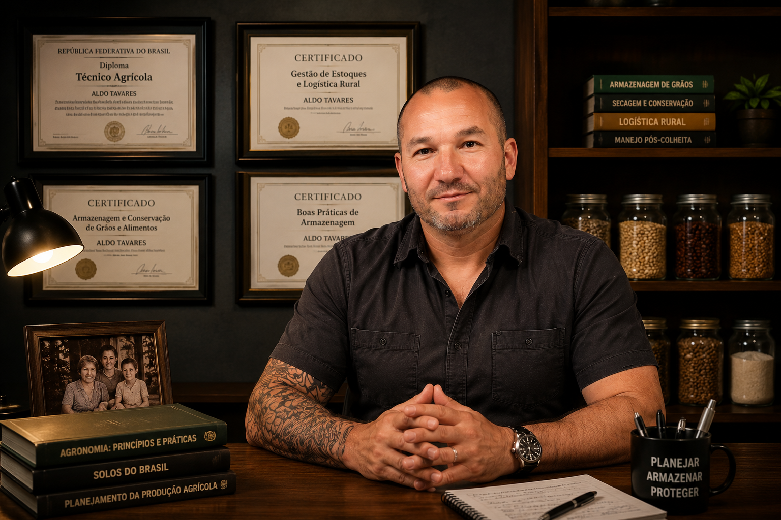 Aldo Tavares, especialista em armazenagem de alimentos, em seu escritório